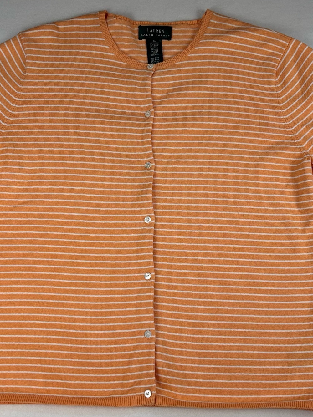Ralph Lauren Orange and White Striped Crewneck Button Cardigan